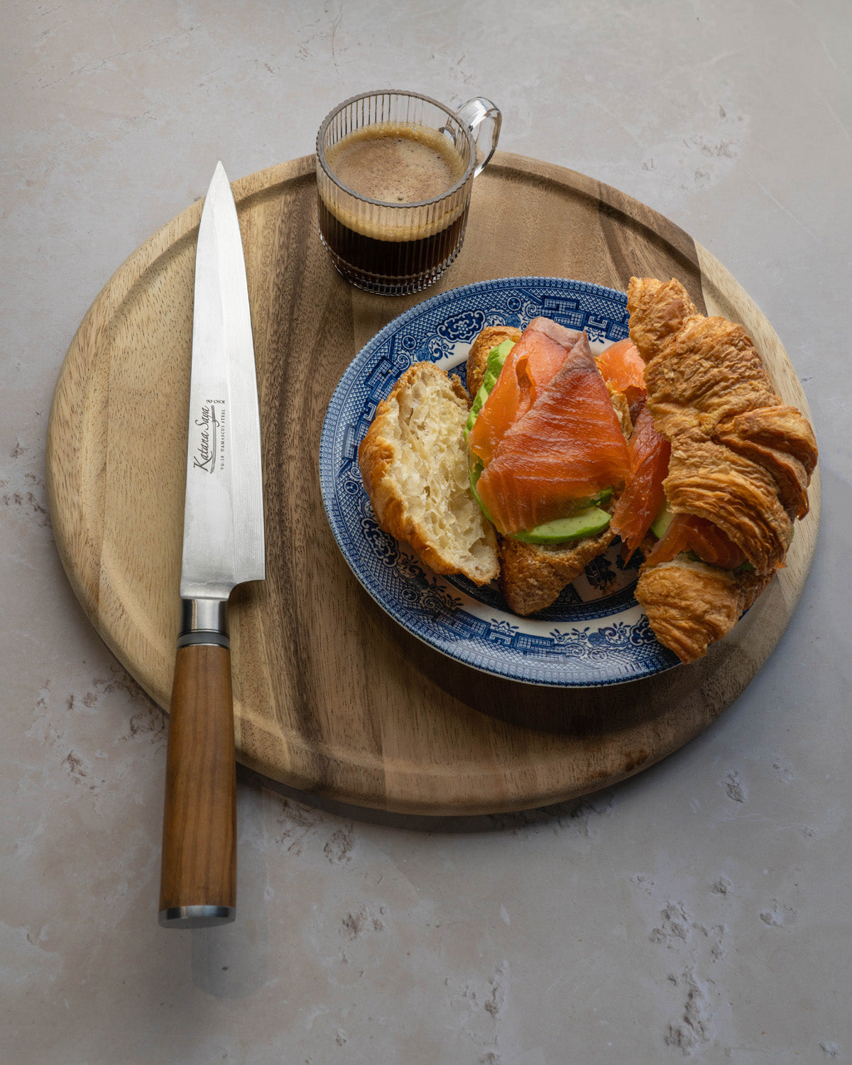 Katana Saya Olive Wood Yanagi Sashimi Knife 24cm