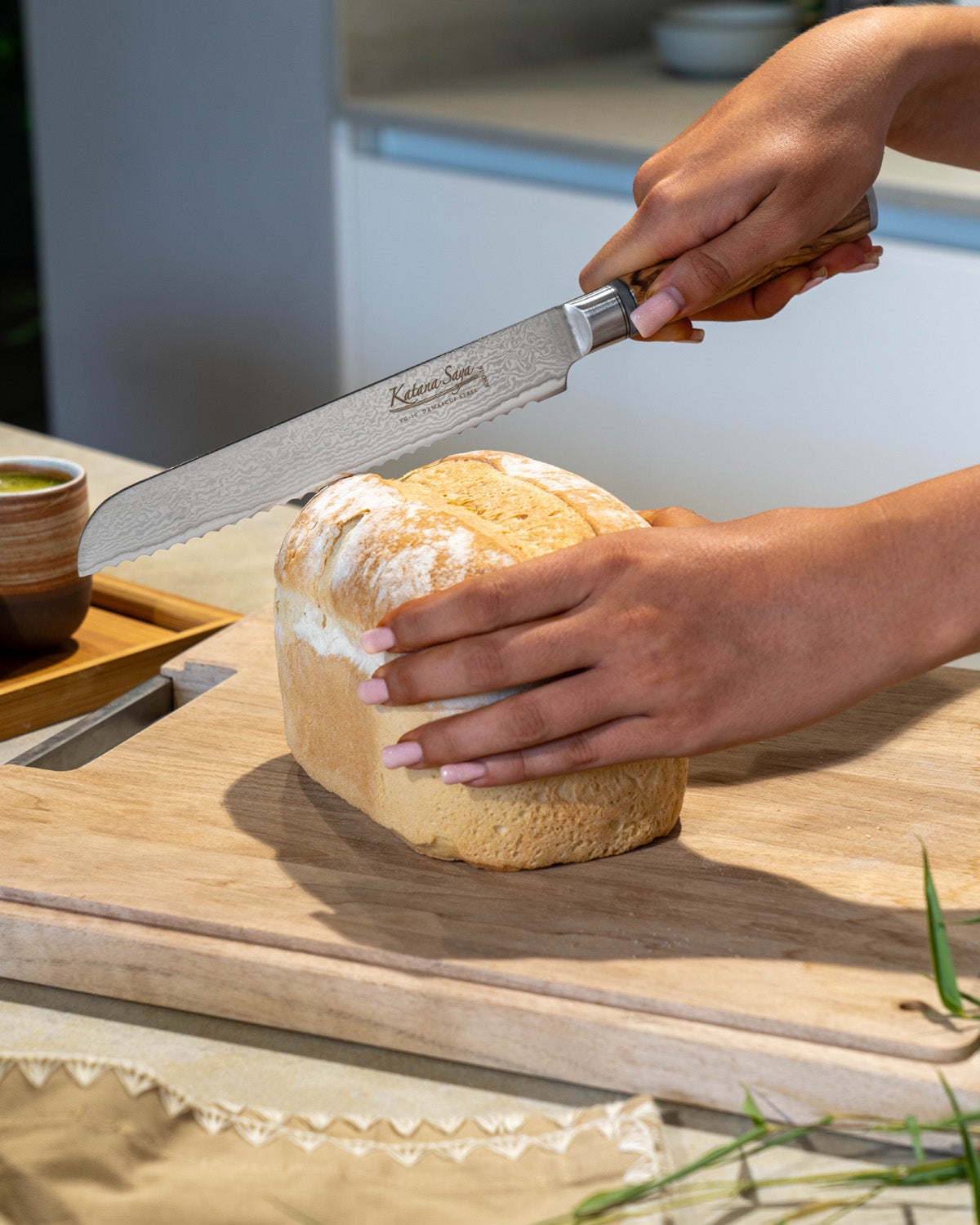 Katana Saya Olive Wood Bread Knife 20cm