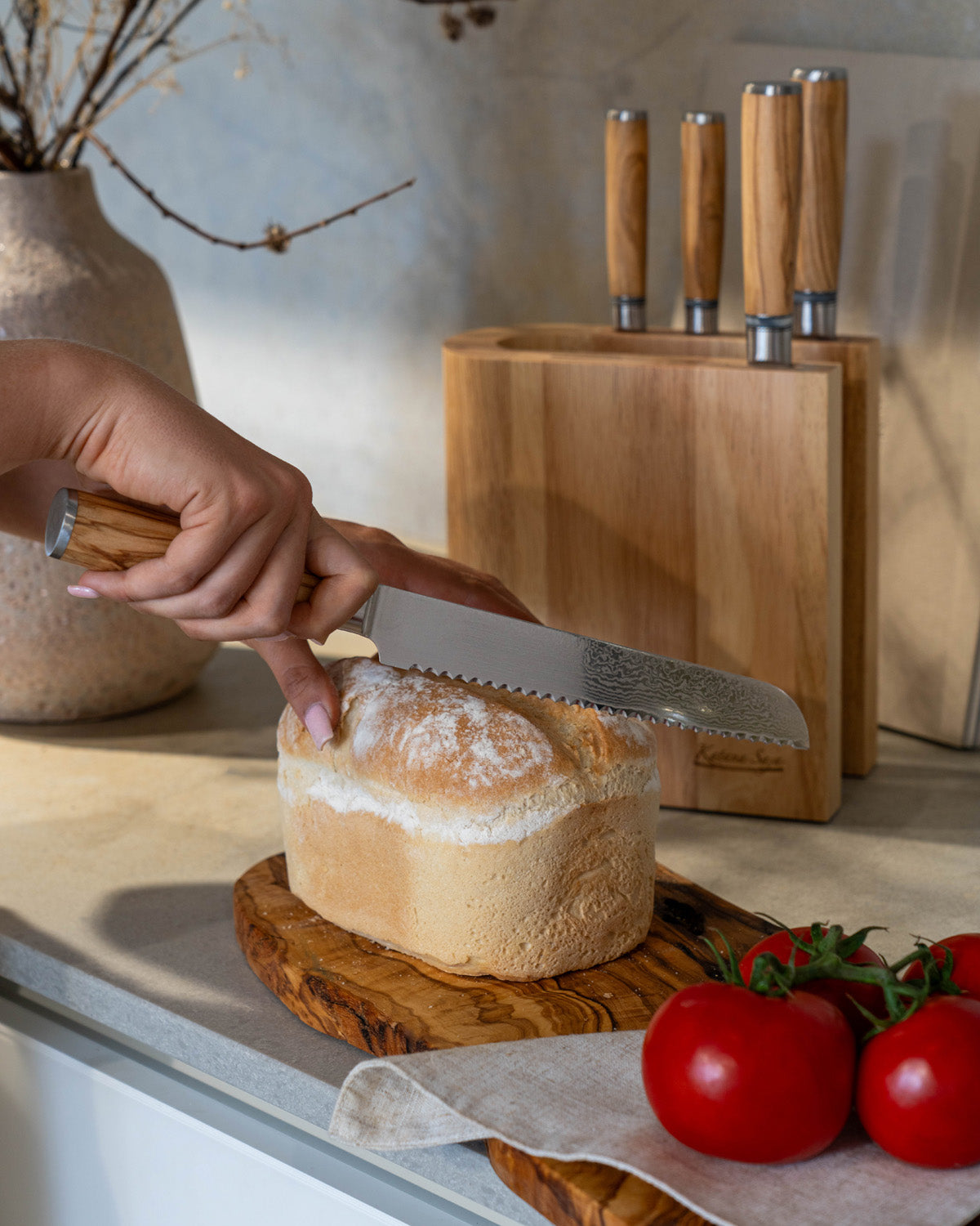 Katana Saya Olive Wood Bread Knife 20cm