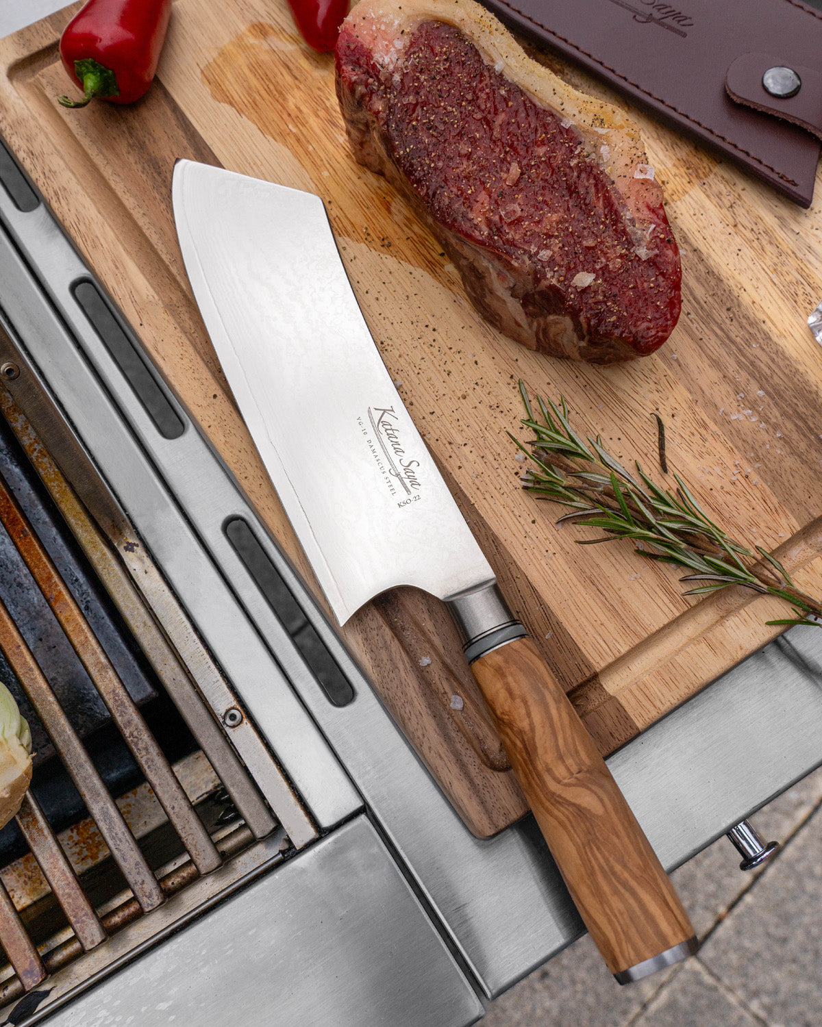 Katana Saya Olive Wood BBQ Knife 21cm