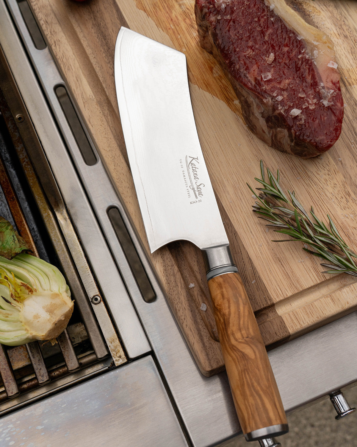 Katana Saya Olive Wood BBQ Knife 21cm