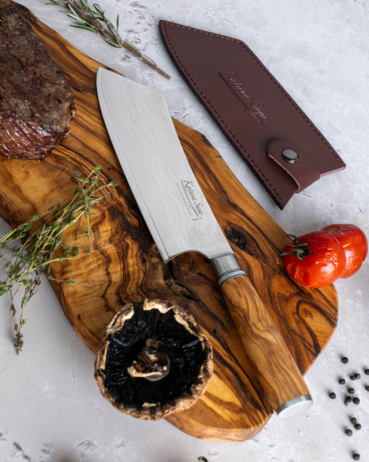 Katana Saya Olive Wood BBQ Knife 21cm