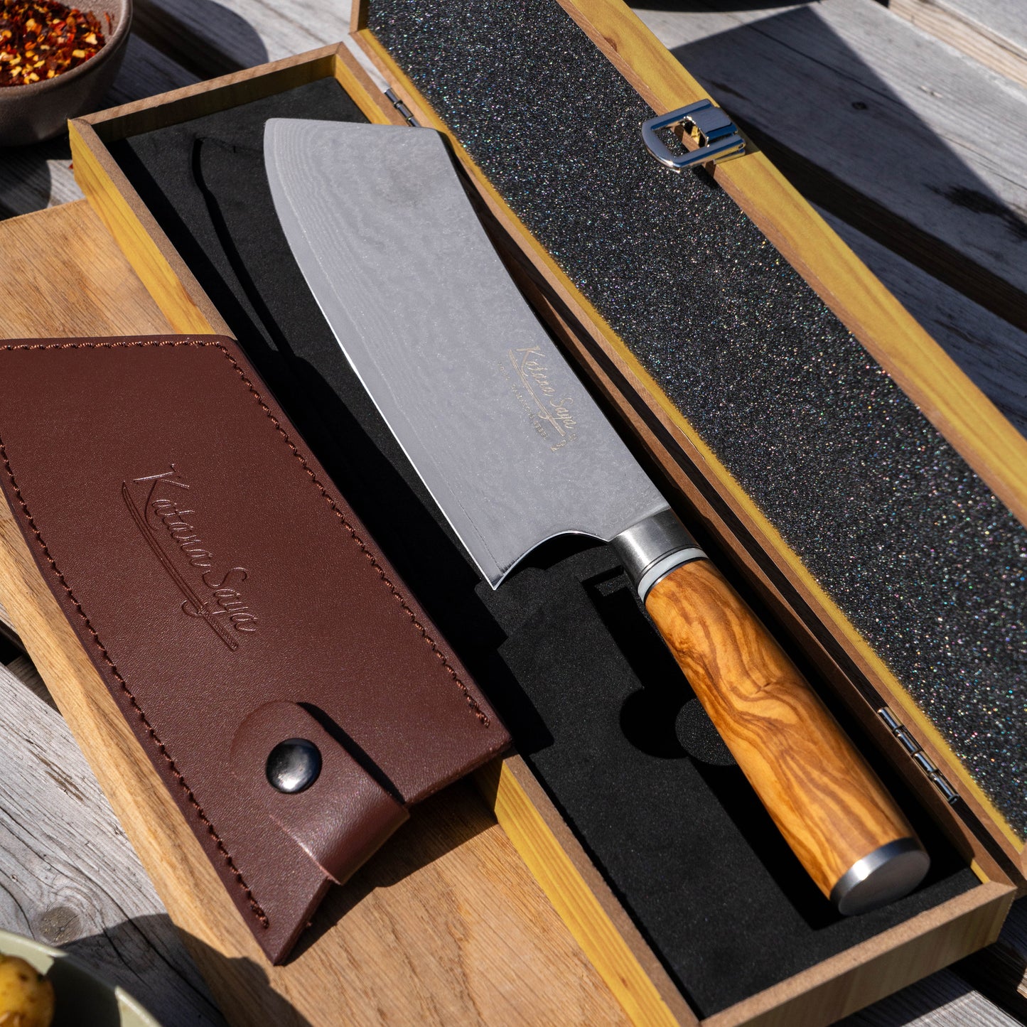 Katana Saya Olive Wood BBQ Cook's Knife 21cm