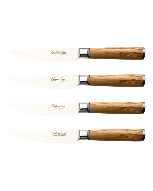 Katana Saya Olive Wood Steak Knife Set 4 Piece