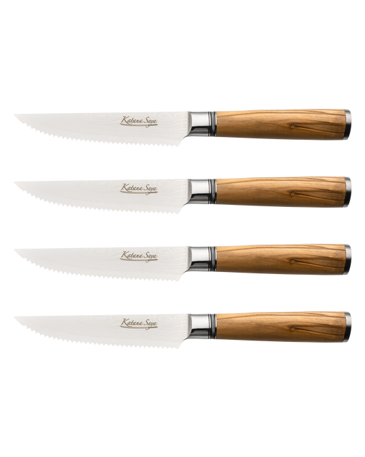 Katana Saya Olive Wood Steak Knife Set 4 Piece