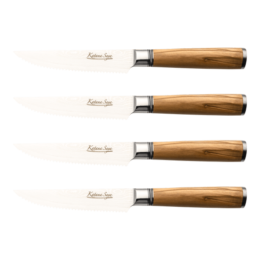 Katana Saya Olive Wood 4 Pce Steak Knife Set
