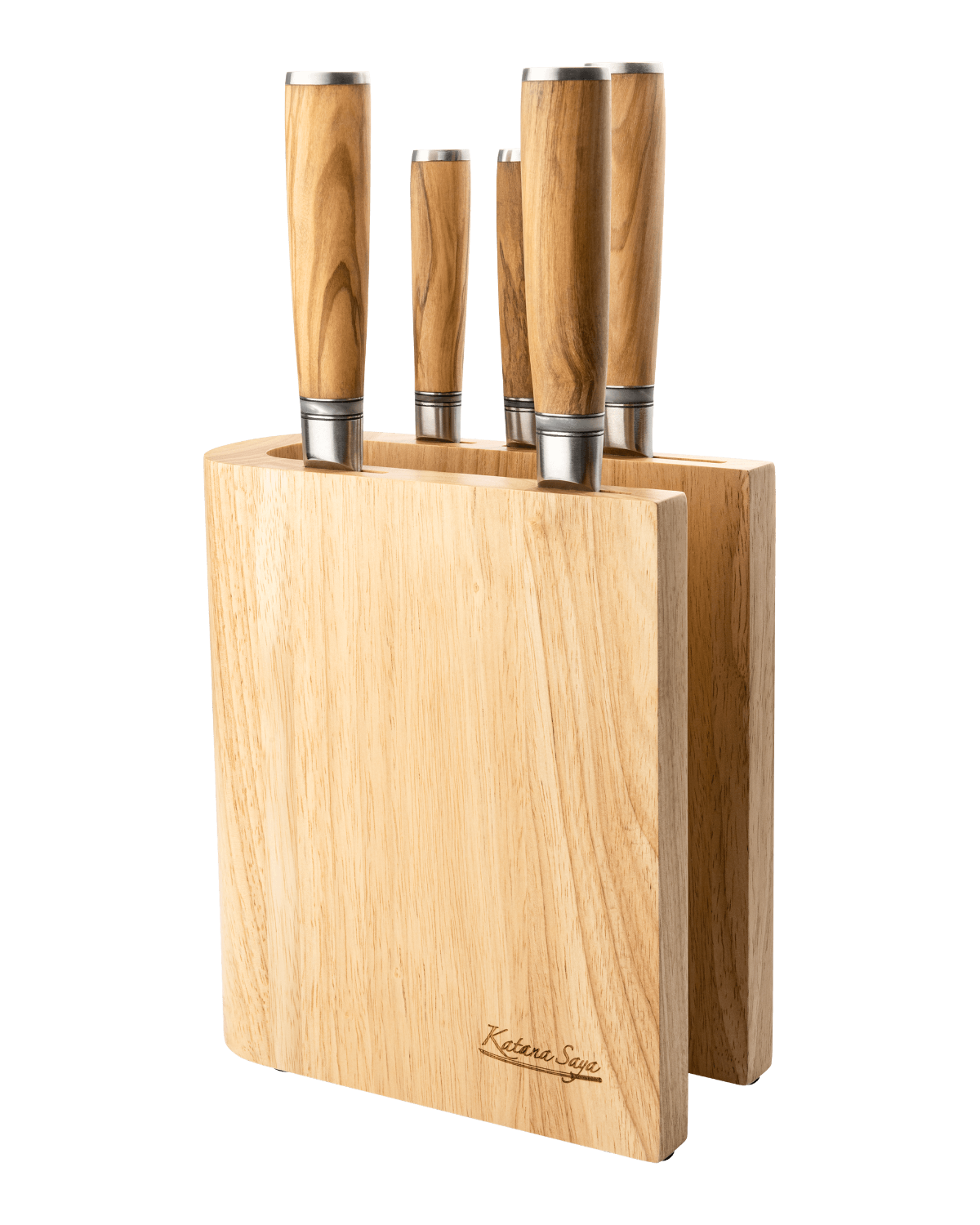Katana Saya Olive Wood Knife Block Set 6 Piece
