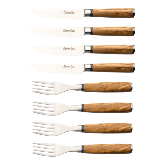 Katana Saya Olive Wood 8 Pce Steak Knife & Fork Set